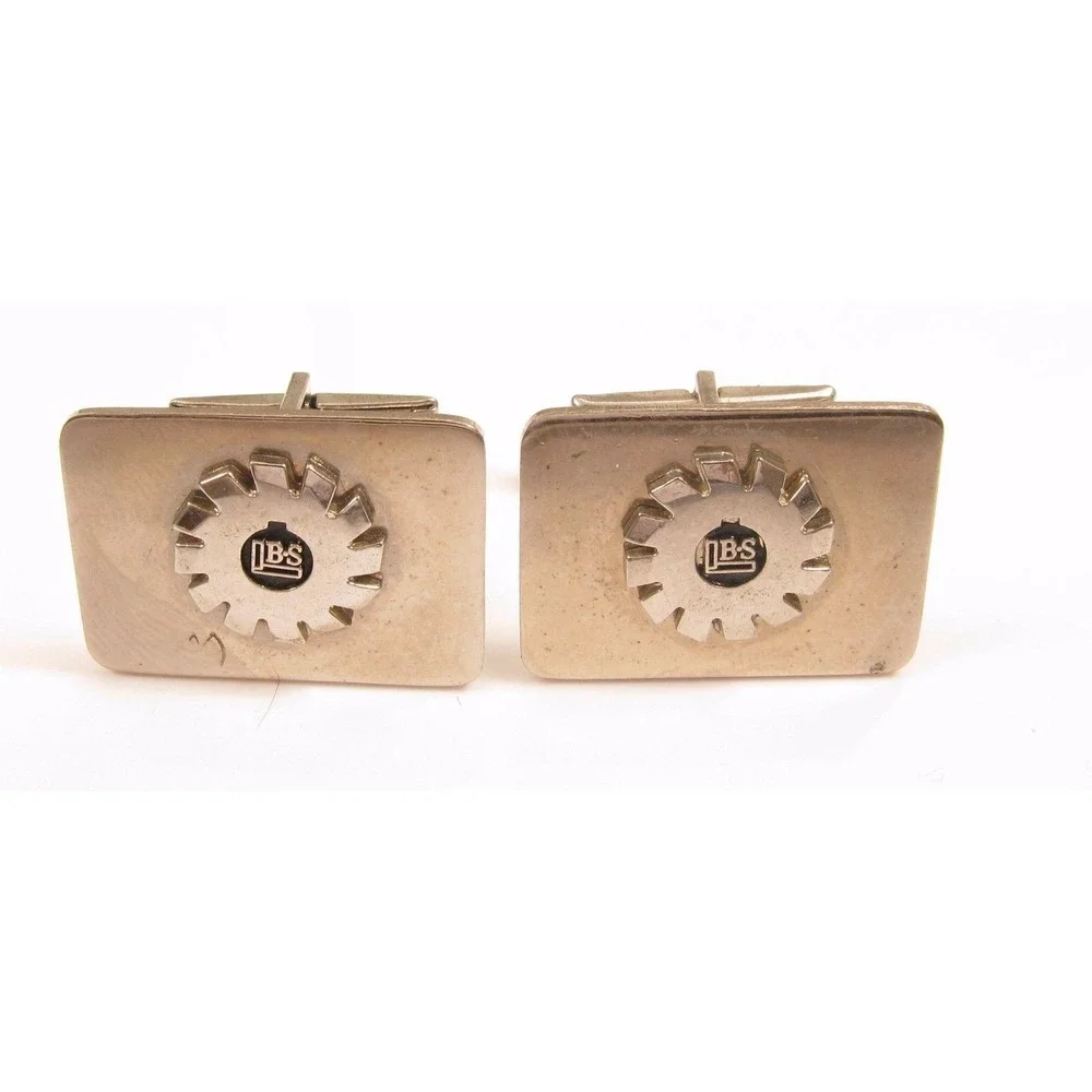 Signed Pat. Pend Vintage Silver Tone Dbs‎ Saw Blade Plaque Men's Cuff Links